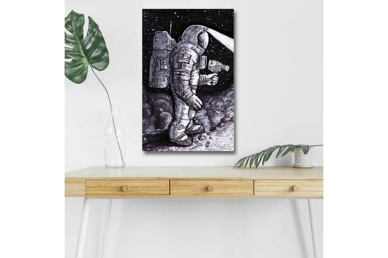 Canvastavla med LED-belysning - Rymdutforskare i en stjärnspäckad miljö - Svart / Grå / Vit - Inredning - Tavlor & konst - Canvastavlor