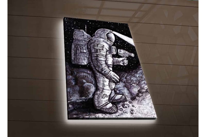 Canvastavla med LED-belysning - Rymdutforskare i en stjärnspäckad miljö - Svart / Grå / Vit - Inredning - Tavlor & konst - Canvastavlor