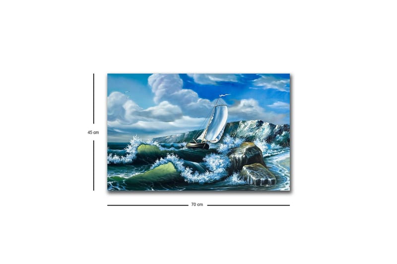 Canvastavla med LED-belysning - Segelbåt som kämpar mot kraftiga vågor - Blå / Grön / Vit - Inredning - Tavlor & konst - Canvastavlor