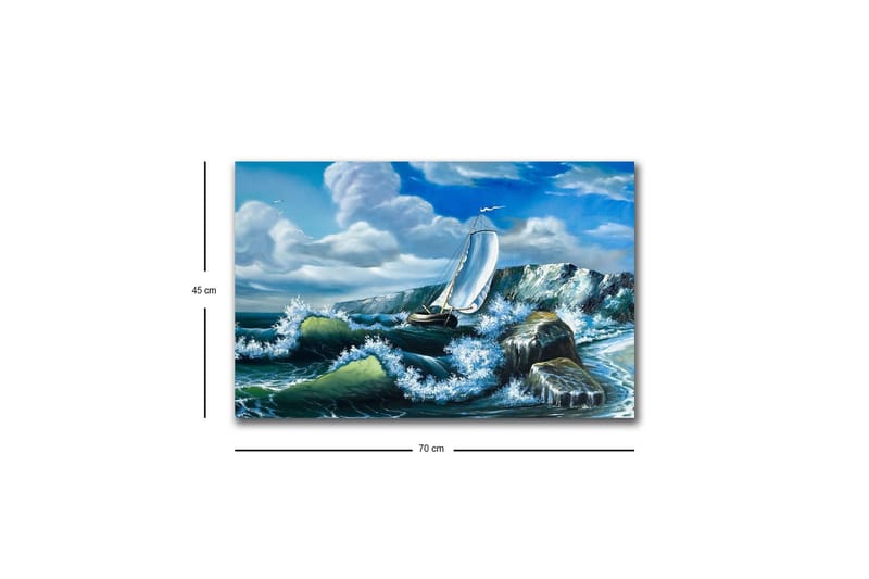Canvastavla med LED-belysning - Segelbåt som kämpar mot kraftiga vågor - Blå / Grön / Vit - Inredning - Tavlor & konst - Canvastavlor