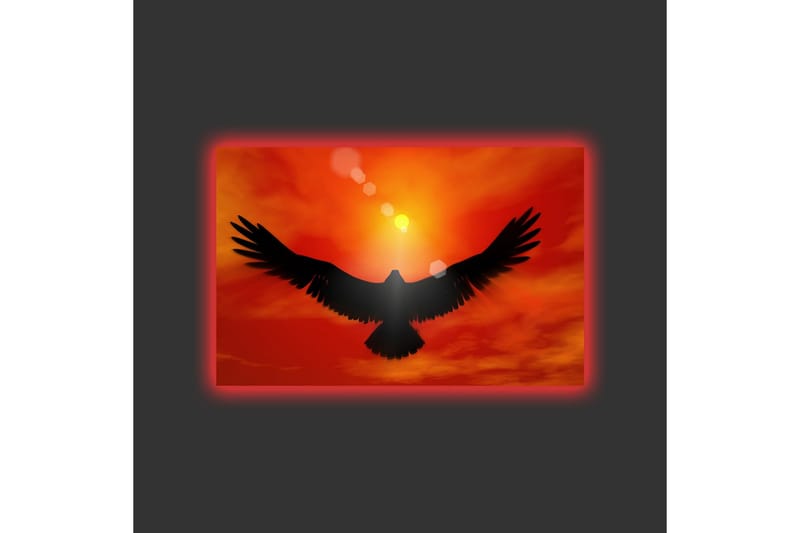 Canvastavla med LED-belysning - Silhuett av en örn som flyger mot en solnedgång i starka färger - Röd / Svart / Orange - Inredning - Tavlor & konst - Canvastavlor