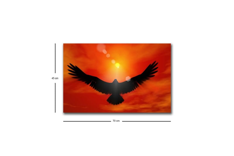 Canvastavla med LED-belysning - Silhuett av en örn som flyger mot en solnedgång i starka färger - Röd / Svart / Orange - Inredning - Tavlor & konst - Canvastavlor