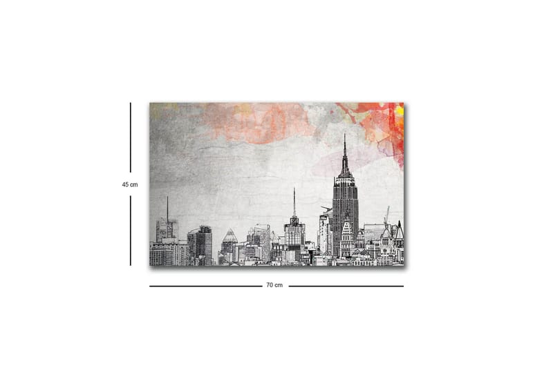 Canvastavla med LED-belysning - Silhuett av en stad med ikoniska byggnader i svartvitt - Svart / Grå / Ljusrosa - Inredning - Tavlor & konst - Canvastavlor