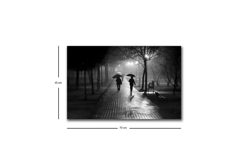 Canvastavla med LED-belysning - Silhuetter av två personer med paraplyer på en regnig gata - Svart / Grå - Inredning - Tavlor & konst - Canvastavlor