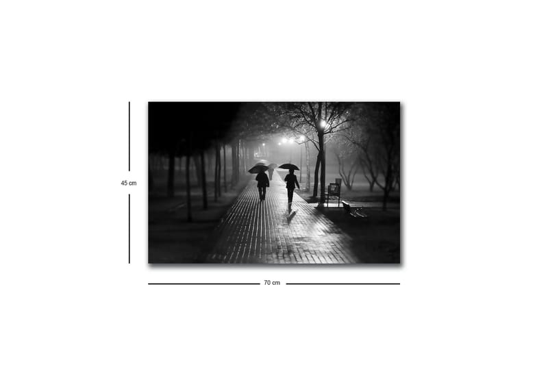 Canvastavla med LED-belysning - Silhuetter av två personer med paraplyer på en regnig gata - Svart / Grå - Inredning - Tavlor & konst - Canvastavlor