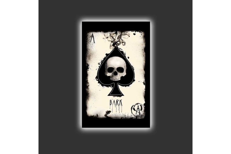 Canvastavla med LED-belysning - Skalle i spaderform med mörka inslag - Svart / Vit / Grå - Inredning - Tavlor & konst - Canvastavlor