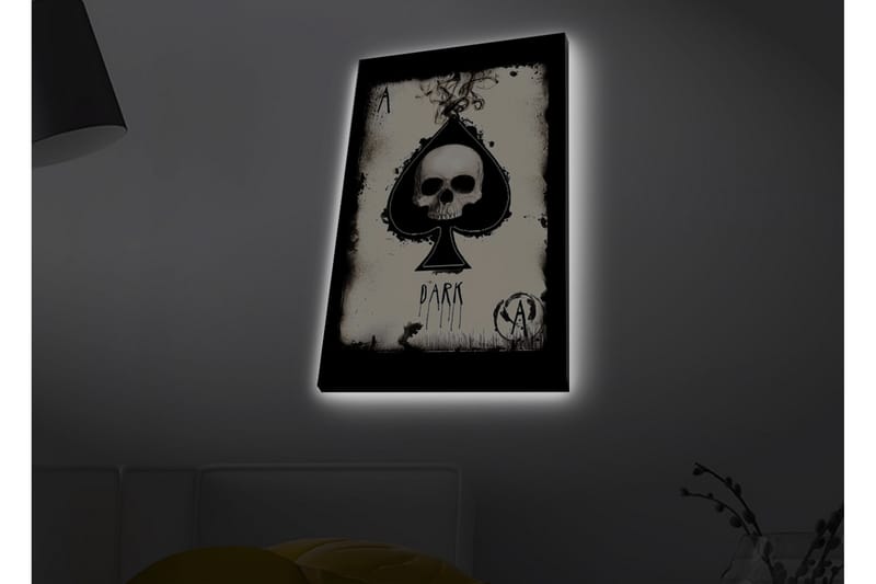 Canvastavla med LED-belysning - Skalle i spaderform med mörka inslag - Svart / Vit / Grå - Inredning - Tavlor & konst - Canvastavlor