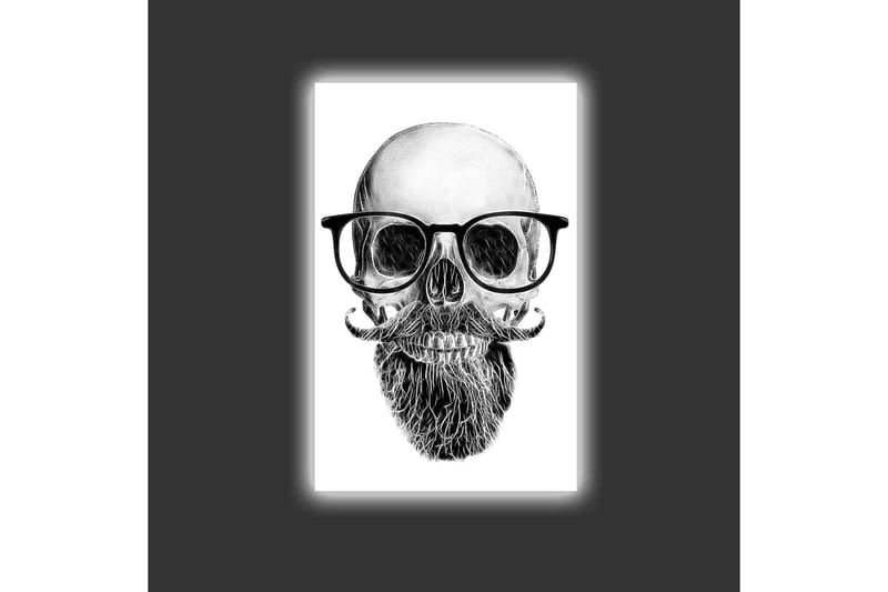 Canvastavla med LED-belysning - Skalle med glasögon och mustasch - Svart / Grå / Vit - Inredning - Tavlor & konst - Canvastavlor
