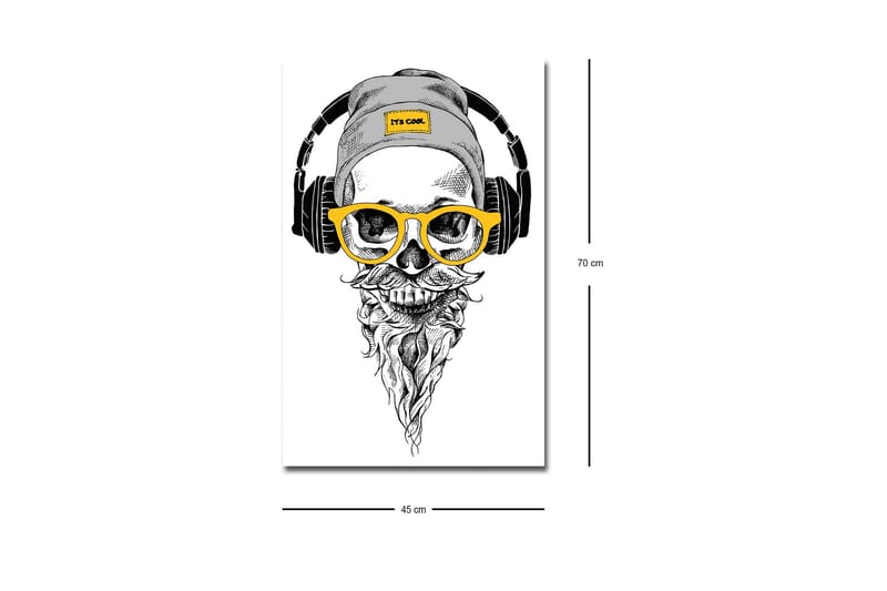 Canvastavla med LED-belysning - Skalle med hörlurar och glasögon i en modern stil - Svart / Gult / Grått - Inredning - Tavlor & konst - Canvastavlor