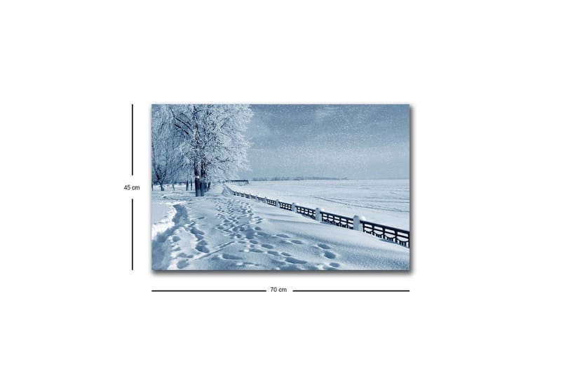 Canvastavla med LED-belysning - Snötäckt landskap med spår i snön och träd längs en väg - Vit / Ljusblå / Grå - Inredning - Tavlor & konst - Canvastavlor