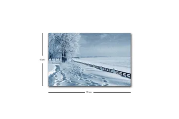 Canvastavla med LED-belysning - Snötäckt landskap med spår i snön och träd längs en väg - Vit / Ljusblå / Grå - Inredning - Tavlor & konst - Canvastavlor
