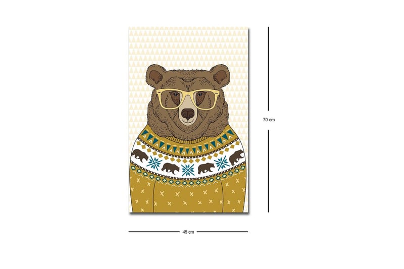 Canvastavla med LED-belysning - Snygg björn med glasögon i en mönstrad tröja - Brun / Gul / Blå - Inredning - Tavlor & konst - Canvastavlor