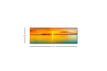 Canvastavla med LED-belysning - Solnedgång över stilla vatten - Orange / Blå / Guld - Inredning - Tavlor & konst - Canvastavlor