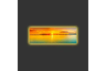 Canvastavla med LED-belysning - Solnedgång över stilla vatten - Orange / Blå / Guld - Inredning - Tavlor & konst - Canvastavlor