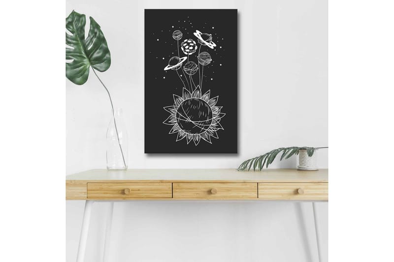 Canvastavla med LED-belysning - Solsystem med planeter och stjärnor i en grafisk komposition - Svart / Vit - Inredning - Tavlor & konst - Canvastavlor