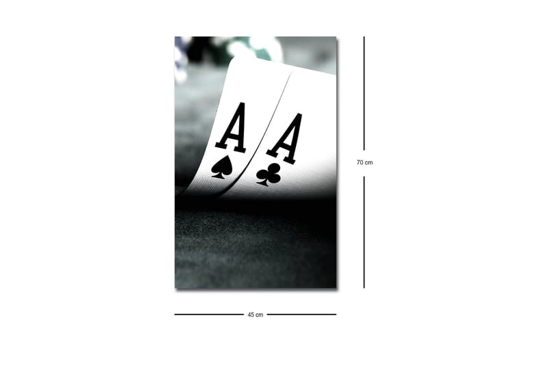 Canvastavla med LED-belysning - Spelkort med två ess i fokus - Svart / Vit / Grön - Inredning - Tavlor & konst - Canvastavlor
