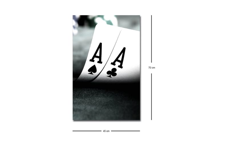 Canvastavla med LED-belysning - Spelkort med två ess i fokus - Svart / Vit / Grön - Inredning - Tavlor & konst - Canvastavlor