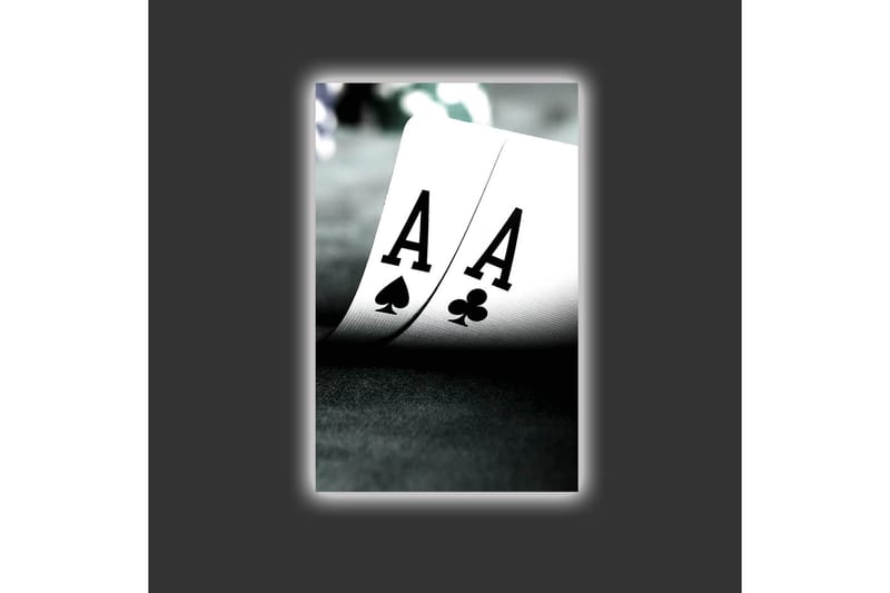 Canvastavla med LED-belysning - Spelkort med två ess i fokus - Svart / Vit / Grön - Inredning - Tavlor & konst - Canvastavlor