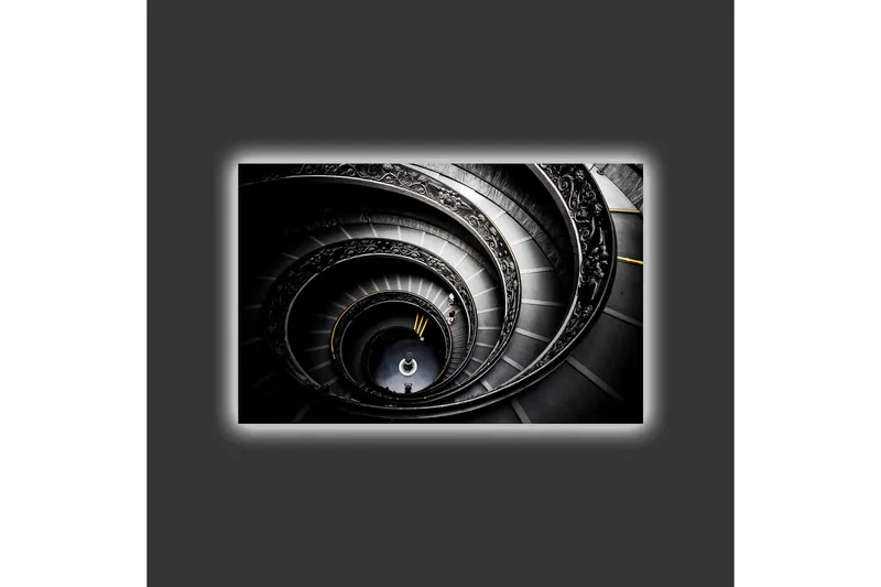 Canvastavla med LED-belysning - Spiralerande trappa med eleganta detaljer - Svart / Grå / Gul - Inredning - Tavlor & konst - Canvastavlor
