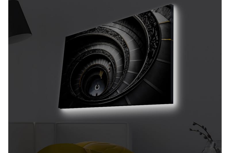 Canvastavla med LED-belysning - Spiralerande trappa med eleganta detaljer - Svart / Grå / Gul - Inredning - Tavlor & konst - Canvastavlor
