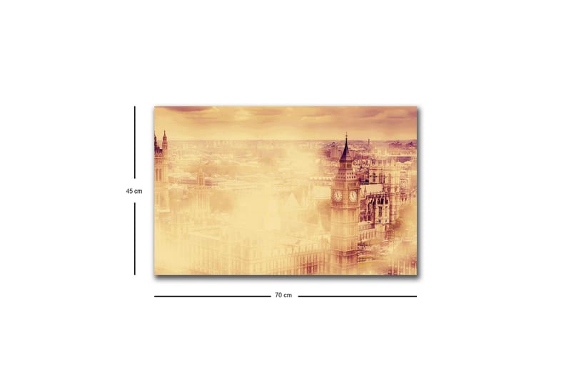Canvastavla med LED-belysning - Stämningsfull vy av en stad med kända byggnader i dimma - Beige / Guld / Mörkbrun - Inredning - Tavlor & konst - Canvastavlor