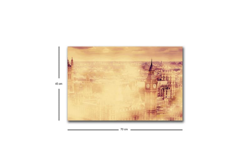 Canvastavla med LED-belysning - Stämningsfull vy av en stad med kända byggnader i dimma - Beige / Guld / Mörkbrun - Inredning - Tavlor & konst - Canvastavlor
