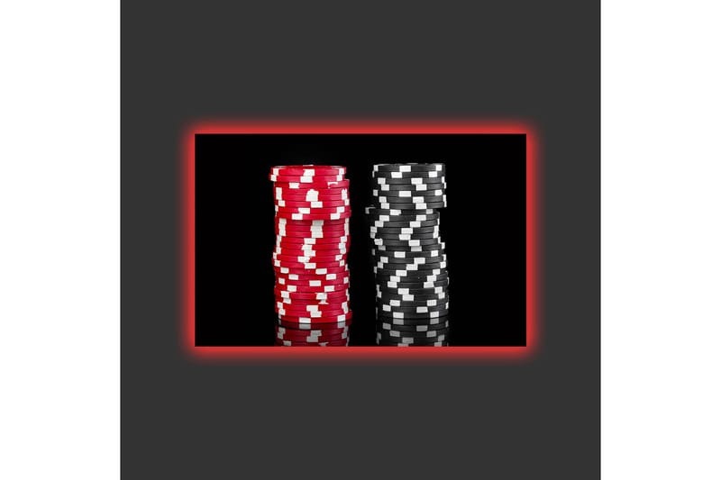 Canvastavla med LED-belysning - Staplar av pokerchips i röd och svart färg - Röd / Svart - Inredning - Tavlor & konst - Canvastavlor