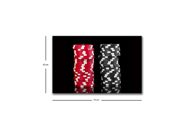 Canvastavla med LED-belysning - Staplar av pokerchips i röd och svart färg - Röd / Svart - Inredning - Tavlor & konst - Canvastavlor