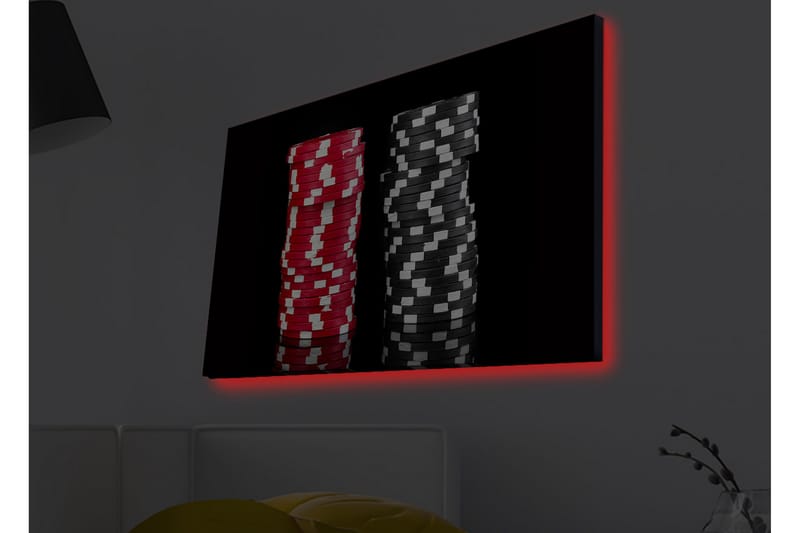 Canvastavla med LED-belysning - Staplar av pokerchips i röd och svart färg - Röd / Svart - Inredning - Tavlor & konst - Canvastavlor