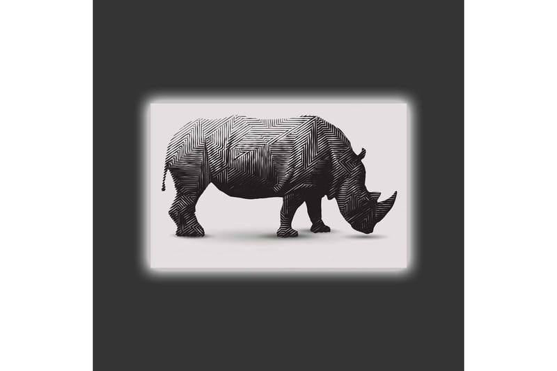 Canvastavla med LED-belysning - Stiliserad noshörning i svart och vitt - Svart / Vit - Inredning - Tavlor & konst - Canvastavlor