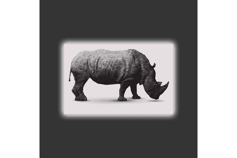 Canvastavla med LED-belysning - Stiliserad noshörning i svart och vitt - Svart / Vit - Inredning - Tavlor & konst - Canvastavlor