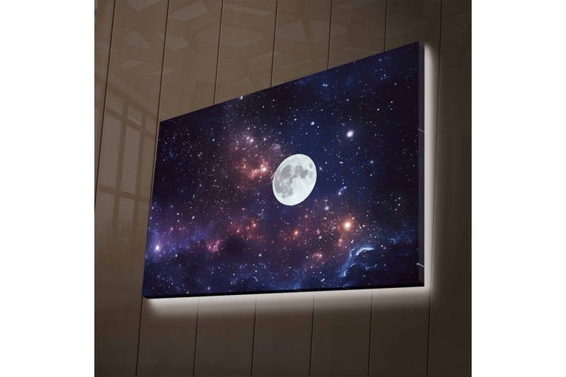 Canvastavla med LED-belysning - Stjärnfull natthimmel med en stor måne - Mörkblå / Lila / Vit - Inredning - Tavlor & konst - Canvastavlor