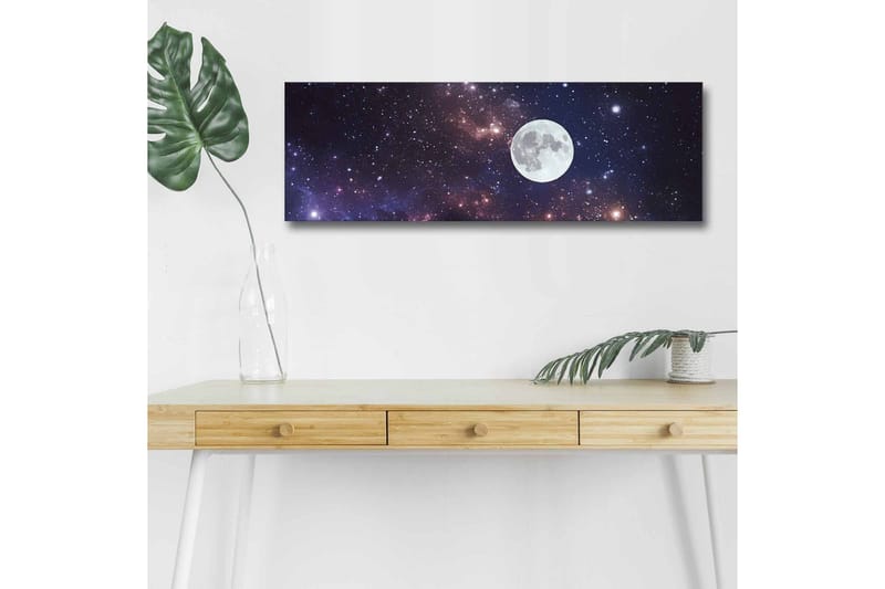 Canvastavla med LED-belysning - Stjärnfull natthimmel med en stor måne - Mörkblå / Lila / Vit - Inredning - Tavlor & konst - Canvastavlor