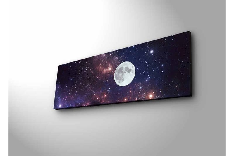 Canvastavla med LED-belysning - Stjärnfull natthimmel med en stor måne - Mörkblå / Lila / Vit - Inredning - Tavlor & konst - Canvastavlor