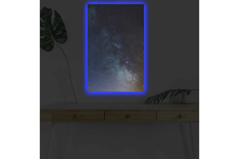 Canvastavla med LED-belysning - Stjärnfull natthimmel med galaxer och stjärnor - Mörkblå / Svart / Ljusblå - Inredning - Tavlor & konst - Canvastavlor
