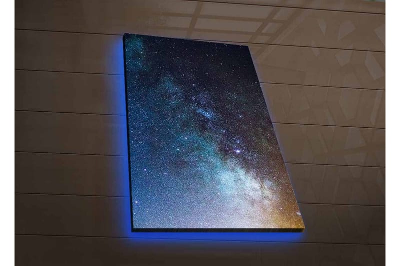 Canvastavla med LED-belysning - Stjärnfull natthimmel med galaxer och stjärnor - Mörkblå / Svart / Ljusblå - Inredning - Tavlor & konst - Canvastavlor