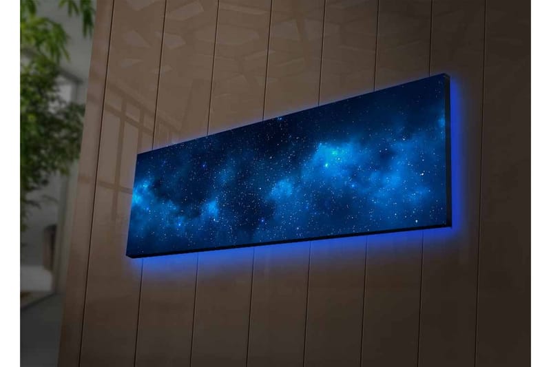 Canvastavla med LED-belysning - Stjärnspäckad natthimmel med mjuka molnformationer - Mörkblå / Ljusblå / Svart - Inredning - Tavlor & konst - Canvastavlor