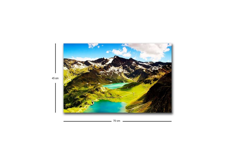 Canvastavla med LED-belysning - Storslagen bergslandskap med glittrande sjöar och gröna ängar - Grön / Blå / Vit - Inredning - Tavlor & konst - Canvastavlor