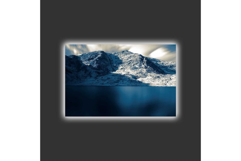 Canvastavla med LED-belysning - Storslagen fjällandskap med snöklädda bergtoppar och spegelblanka vattenytor - Mörkblå / Vit / Grå - Inredning - Tavlor & konst - Canvastavlor