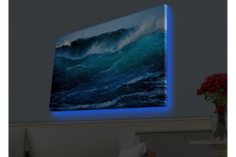 Canvastavla med LED-belysning - Storslagen havsvåg i rörelse - Turkos / Mörkblå / Vit - Inredning - Tavlor & konst - Canvastavlor