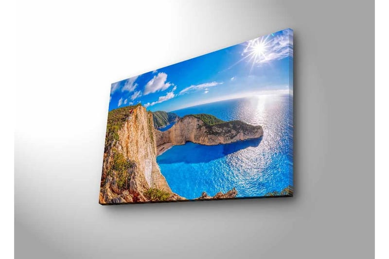 Canvastavla med LED-belysning - Storslagen kustlandskap med klippor och turkost hav - Turkos / Beige / Grön - Inredning - Tavlor & konst - Canvastavlor