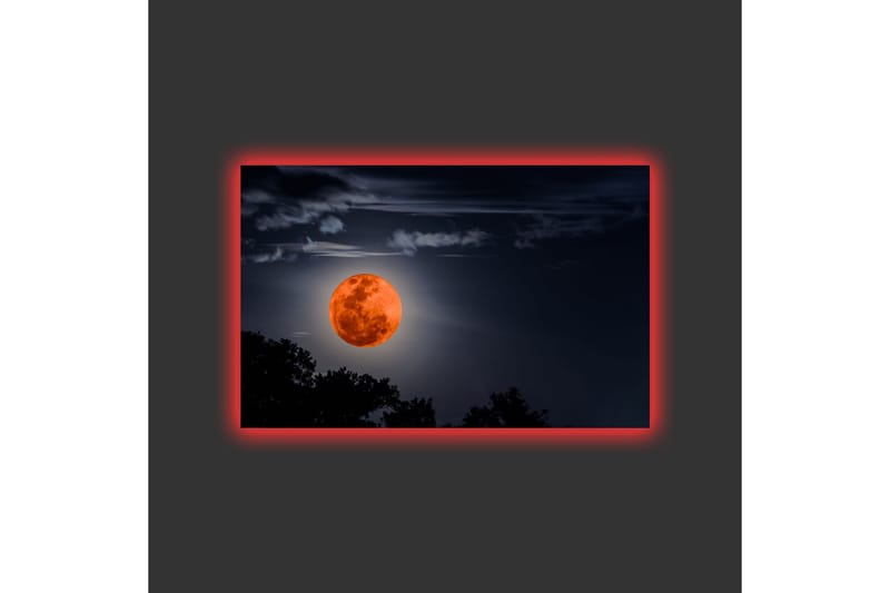 Canvastavla med LED-belysning - Storslagen måne som lyser upp natthimlen - Mörkblå / Orange / Svart - Inredning - Tavlor & konst - Canvastavlor