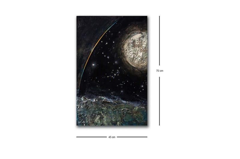 Canvastavla med LED-belysning - Storslagen rymdscen med en planet och stjärnor - Mörkblå / Grön / Vit - Inredning - Tavlor & konst - Canvastavlor
