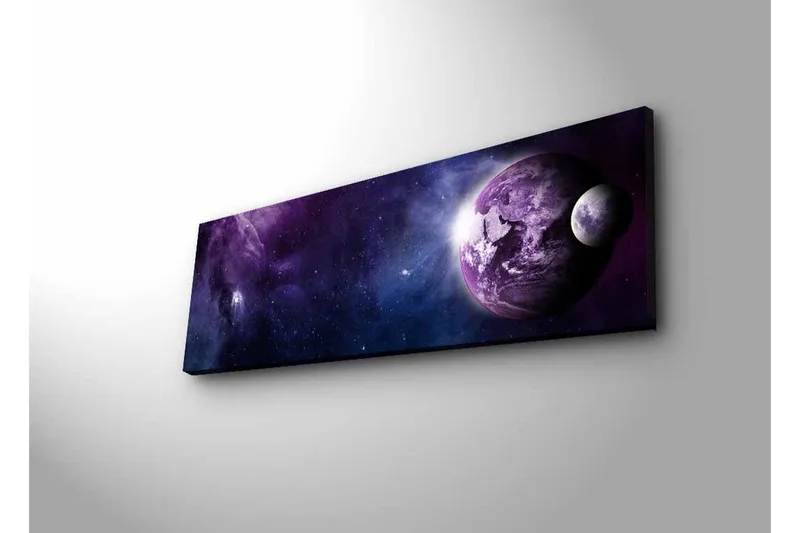 Canvastavla med LED-belysning - Storslagen rymdscen med planeter och stjärnor - Lila / Mörkblå / Vit - Inredning - Tavlor & konst - Canvastavlor