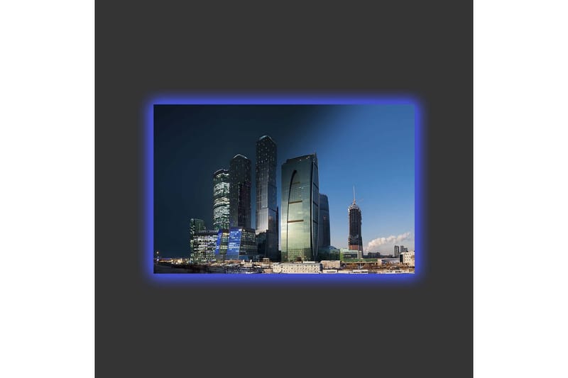 Canvastavla med LED-belysning - Storslagen stadsbild med moderna skyskrapor i kvällsljus - Mörkblå / Grön / Svart - Inredning - Tavlor & konst - Canvastavlor