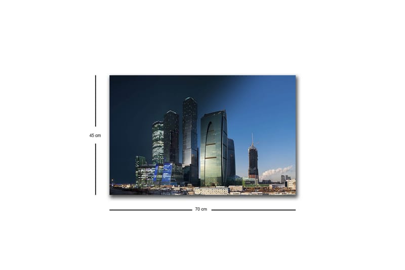 Canvastavla med LED-belysning - Storslagen stadsbild med moderna skyskrapor i kvällsljus - Mörkblå / Grön / Svart - Inredning - Tavlor & konst - Canvastavlor