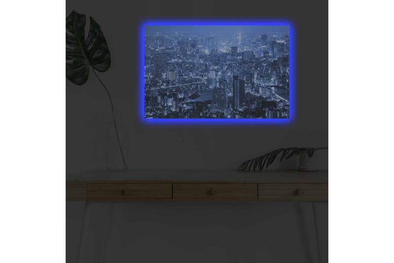 Canvastavla med LED-belysning - Storslagen stadsutsikt i nattljus - Mörkblå / Ljusblå - Inredning - Tavlor & konst - Canvastavlor