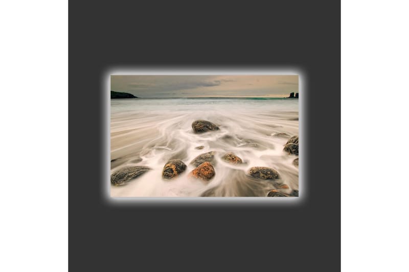 Canvastavla med LED-belysning - Strandscen med mjuka vågor som omsluter stenar - Grå / Beige / Svart - Inredning - Tavlor & konst - Canvastavlor