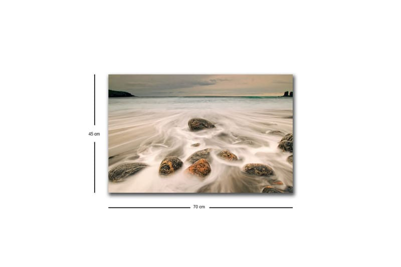 Canvastavla med LED-belysning - Strandscen med mjuka vågor som omsluter stenar - Grå / Beige / Svart - Inredning - Tavlor & konst - Canvastavlor