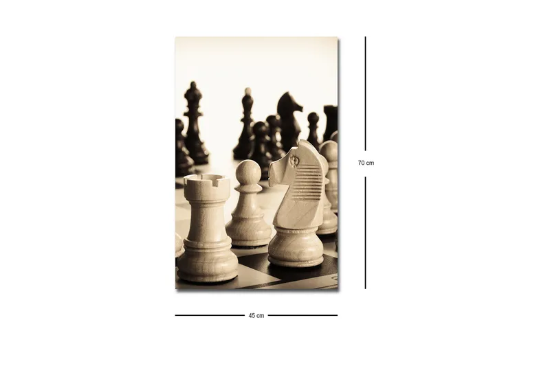 Canvastavla med LED-belysning - Strategisk schackuppställning med träpjäser - Beige / Svart / Brun - Inredning - Tavlor & konst - Canvastavlor